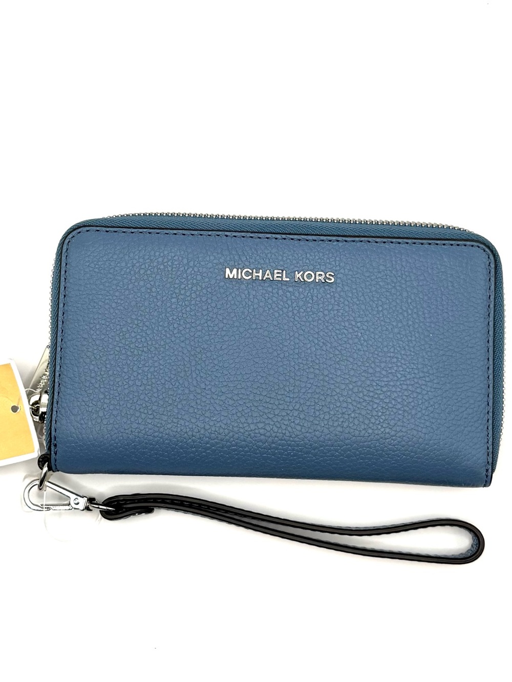 Michael Kors Denim Blue Pebbled Leather Zip Wristlet